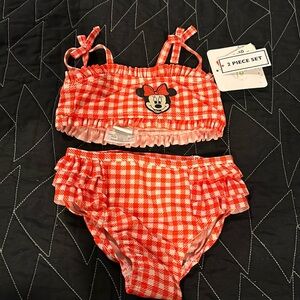 New NWT Disney Baby white and red gingham plaid Minnie Mouse 6-9 month swimsuit